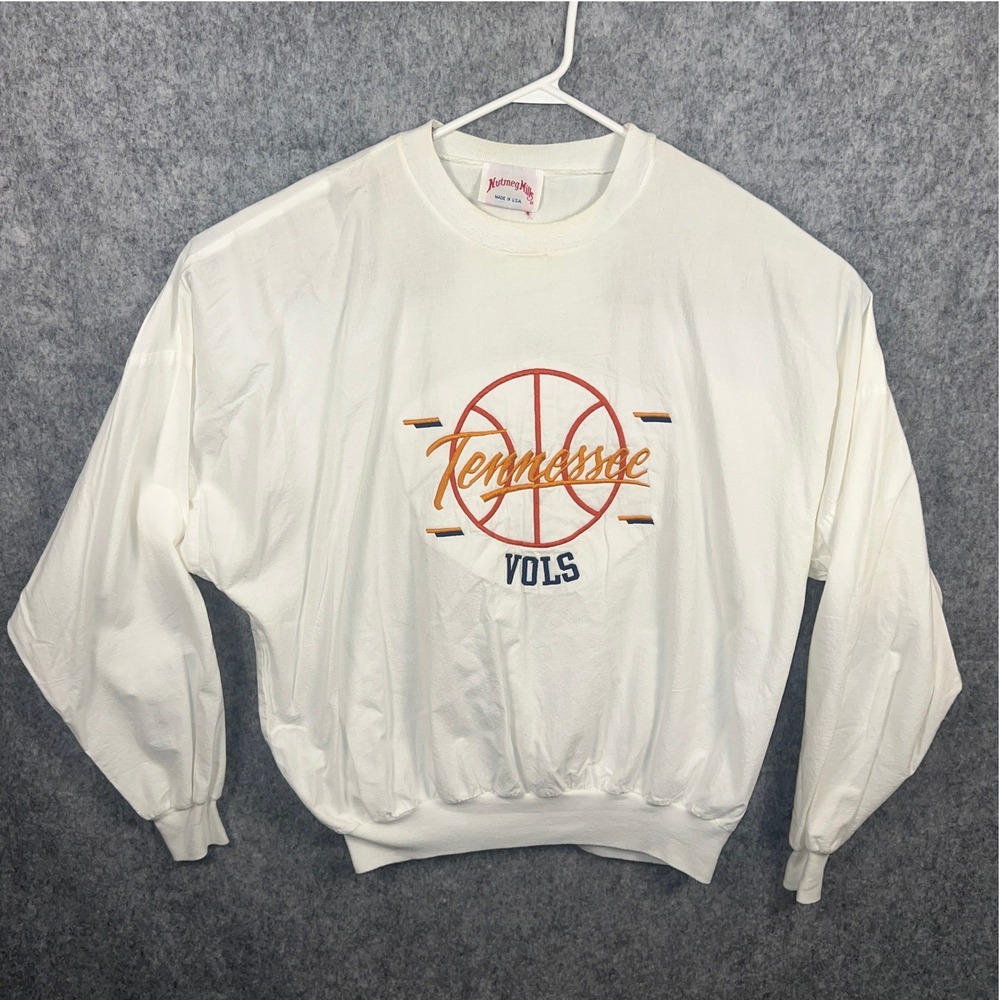 Vintage Nutmeg Mills Tennessee Vols Long Sleeve Shirt‎ White Embroidered 2XL USA